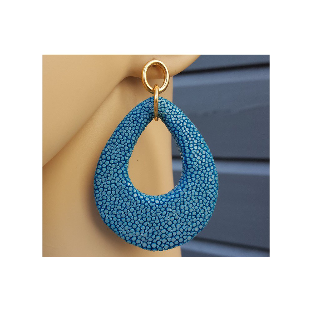 Oorbellen met druppel van Oceaan blauwe Roggenleer