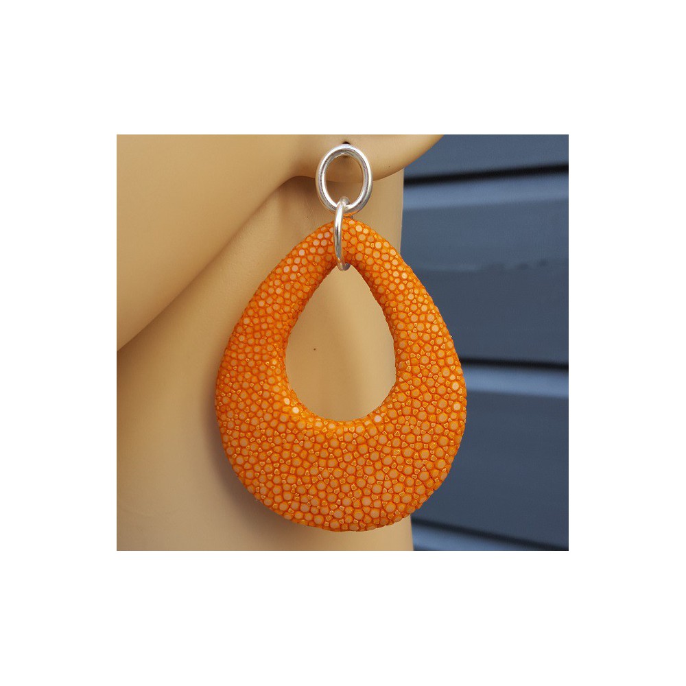 Oorbellen met druppel van oranje Roggenleer