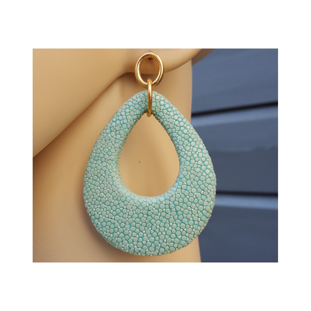 Oorbellen met druppel van Turkoois blauwe Roggenleer