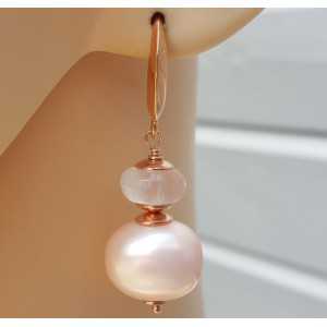 Earrings with Pearl and rose quartz