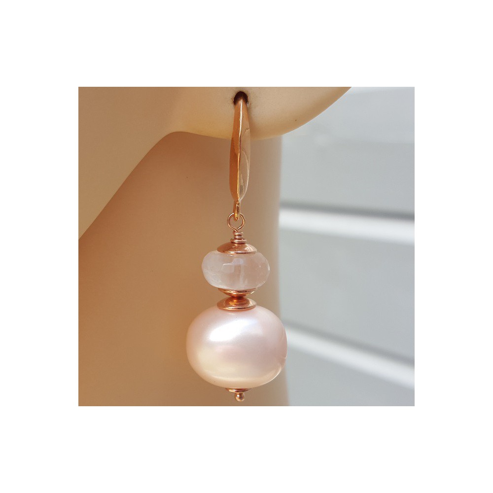 Earrings with Pearl and rose quartz