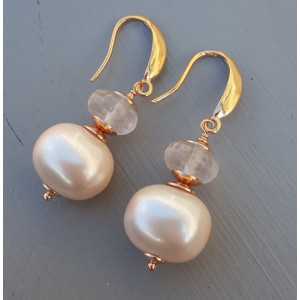 Earrings with Pearl and rose quartz