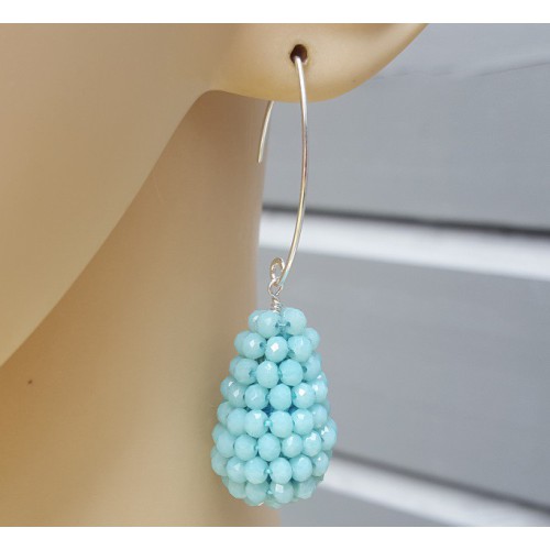 Oorbellen met druppel van licht blauwe Jade