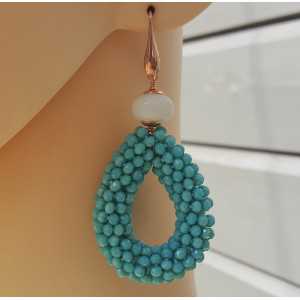 Earrings with open drop of Turquoise blue crystals and Amazonite