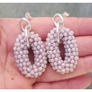 Silber-Ohrringe mit ovalem Anhänger aus Flieder, lila Kristallen