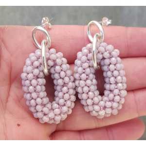 Zilveren oorbellen met ovale hanger van lila paarse kristallen