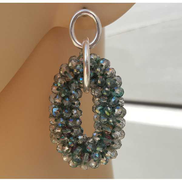 Zilveren oorbellen met groene kristallen ovale hanger
