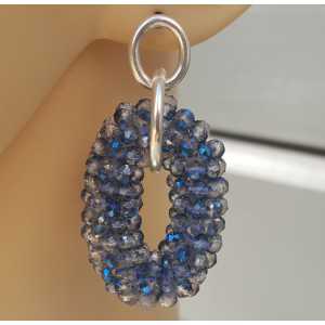 Silver pendant with blue crystals oval pendant