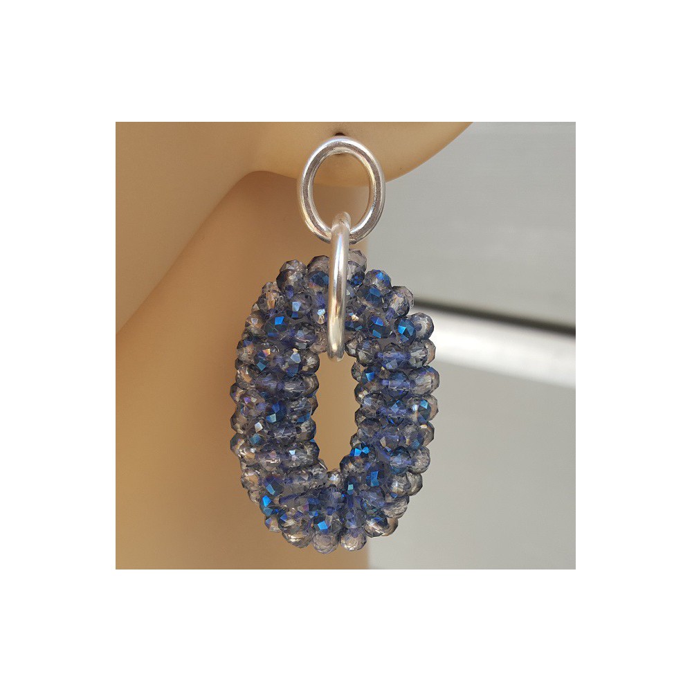 Silver pendant with blue crystals oval pendant