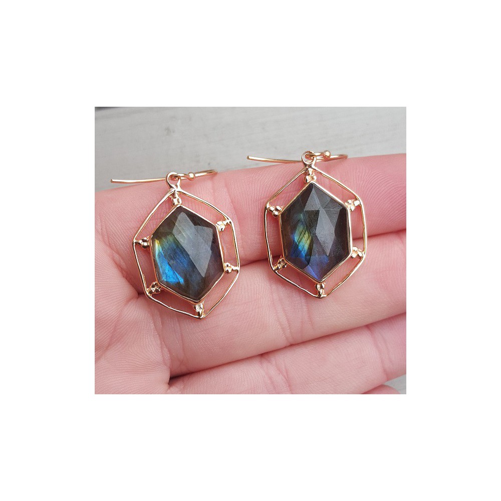 Rosé gold earrings set with facet cut Labradorite