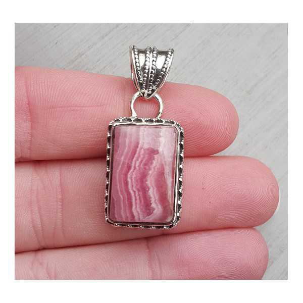 Silver pendant with rectangular Rhodochrosite in any setting