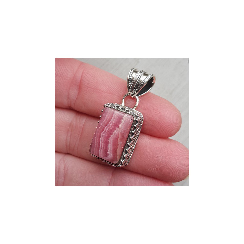 Silver pendant with rectangular Rhodochrosite in any setting