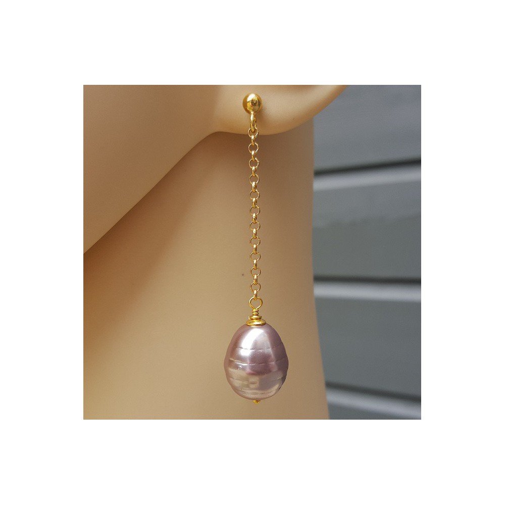 Earrings with lilac Majorca pearl