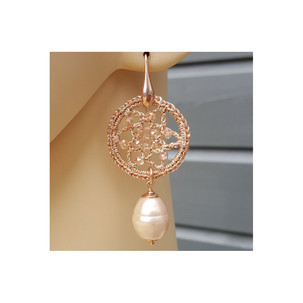 Earrings with Majorca pearl earring and pendant with crystals