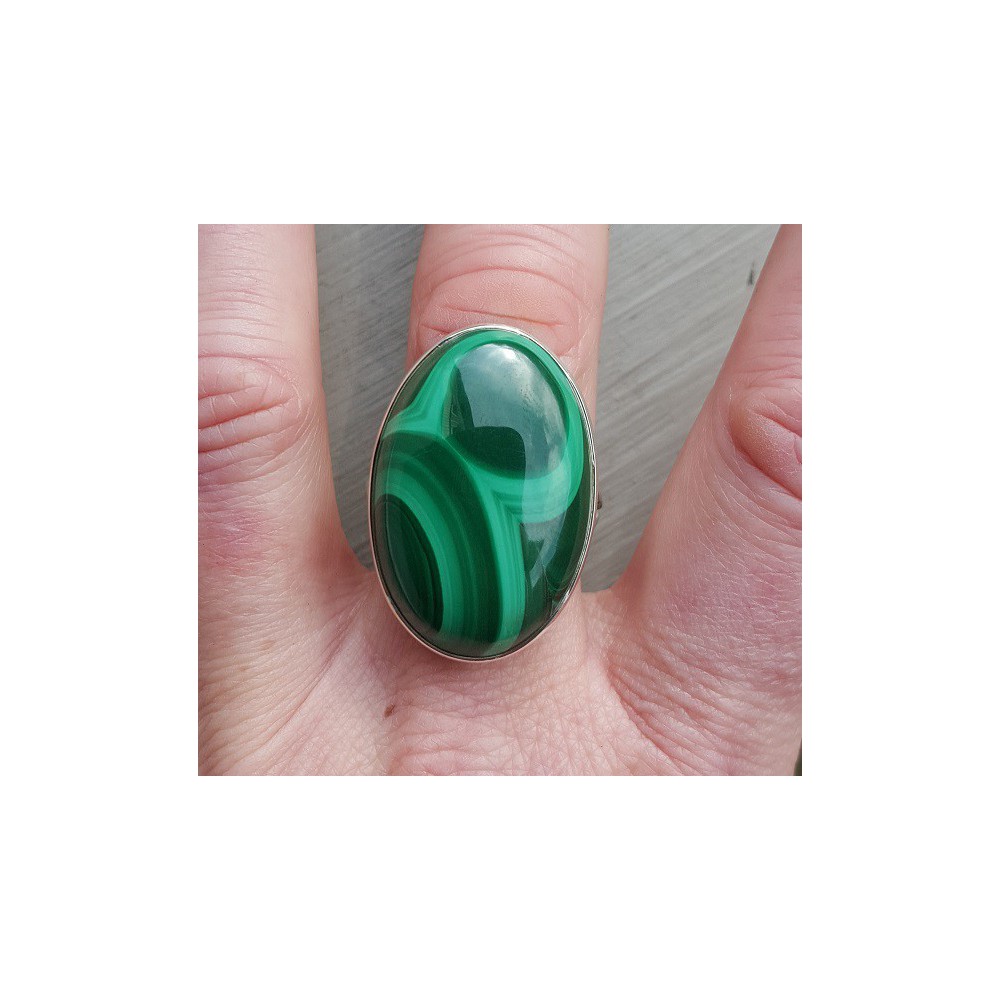 Silver ring with large oval Malachite 19.7 mm