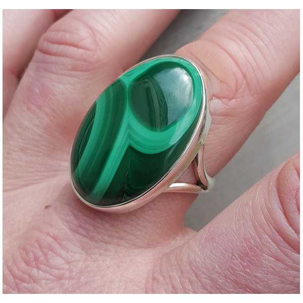 Silver ring with large oval Malachite 19.7 mm