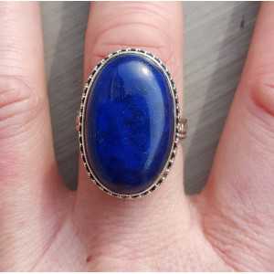 Silver ring oval cabochon Lapis in a revised setting 18.5 mm