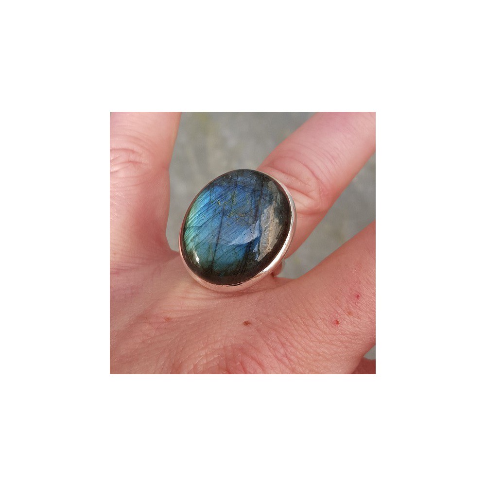 Silver ring set with oval cabochon Labradorite 15.7 mm