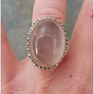 Silver ring with oval rose quartz and carved head 18 mm