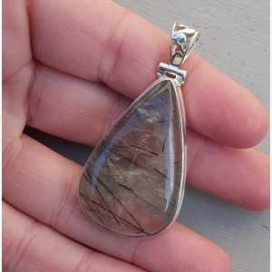Silver pendant with drop-shaped cabochon Toermalijnkwarts