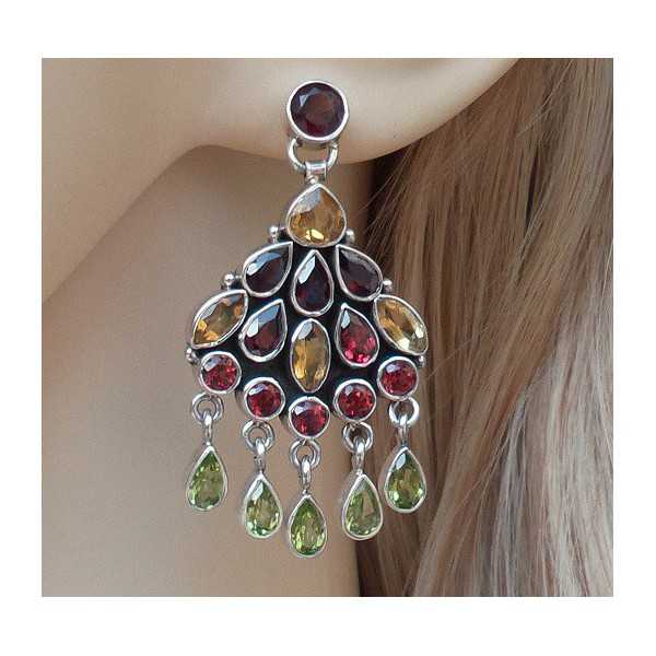 Silver earrings with Peridot, Garnet and Citrine