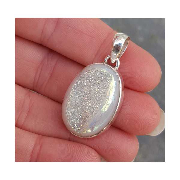 Silver pendant set with oval druzy Titanium