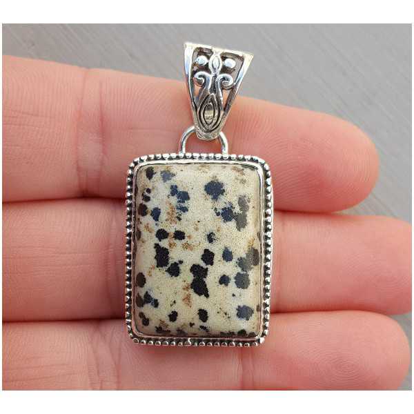 Silver pendant rectangular Dalmatier Jasper, in carved setting