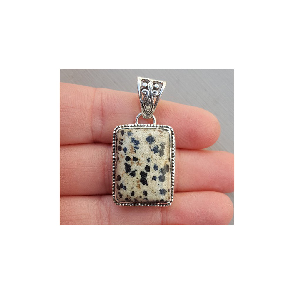 Silver pendant rectangular Dalmatier Jasper, in carved setting