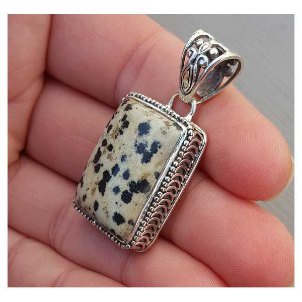 Silver pendant rectangular Dalmatier Jasper, in carved setting