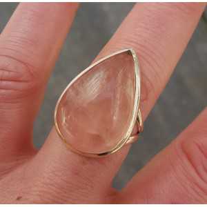 Zilveren ring gezet met druppelvormige cabochon Rozenkwarts 19 mm