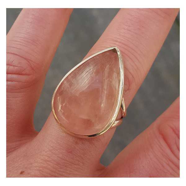Zilveren ring gezet met druppelvormige cabochon Rozenkwarts 19 mm