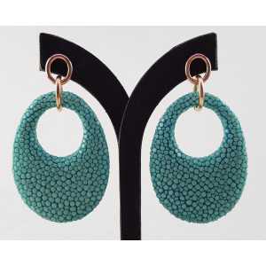 Earrings with oval pendant of Turquoise blue Roggenleer