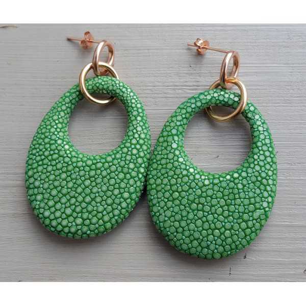 Ohrringe mit ovalem Anhänger hellgrün Roggenleer