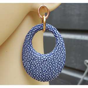 Earrings with oval pendant made of dark blue Roggenleer