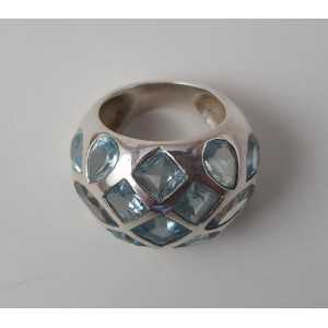 Silver ring set with blue Topazes 17.7 mm