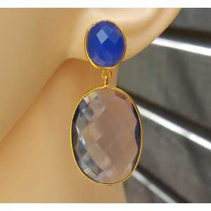 Gold plated earrings with Ioliet quartz and blue Chalcedony