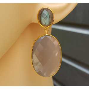 Gold plated earrings with Labradorite and gray Chalcedony