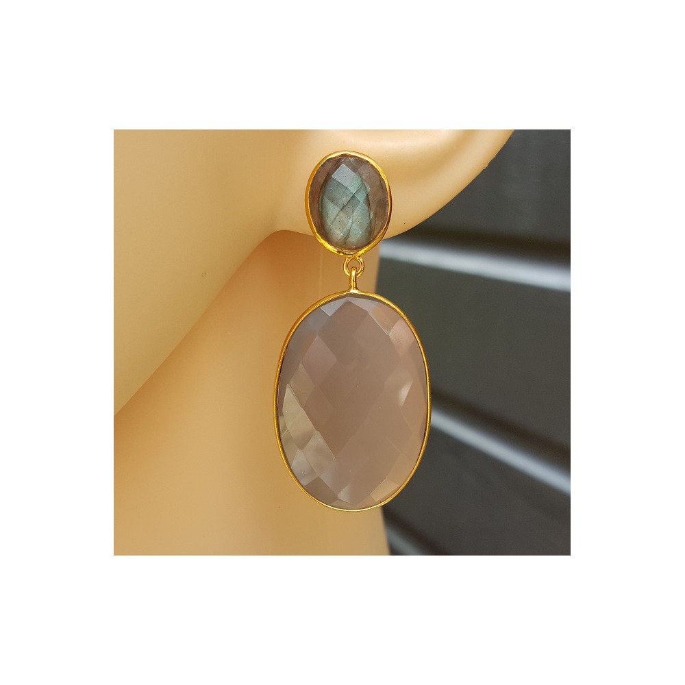 Gold plated earrings with Labradorite and gray Chalcedony