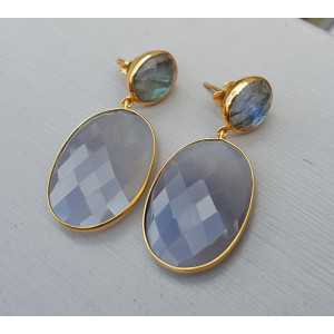 Gold plated earrings with Labradorite and gray Chalcedony
