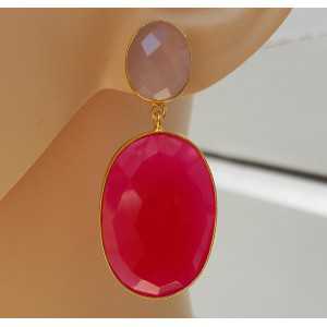 Gold plated earrings with pink Chalcedony and fuchsia pink Chalcedony