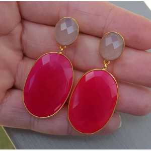 Gold plated earrings with pink Chalcedony and fuchsia pink Chalcedony