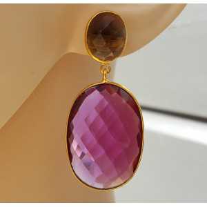 Gold plated earrings with Honey Topaz and pink Tourmaline quartz