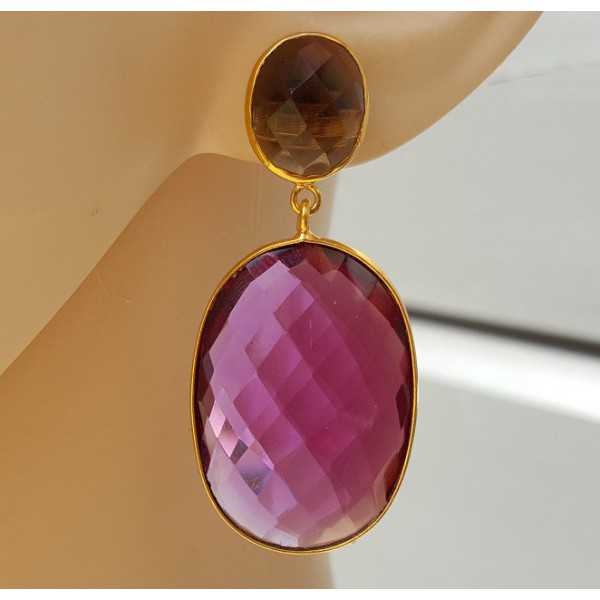 Gold plated earrings with Honey Topaz and pink Tourmaline quartz