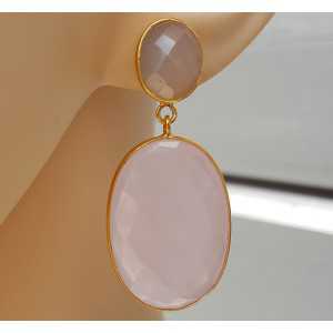 Gold plated earrings with grey Chalcedony and pink Chalcedony