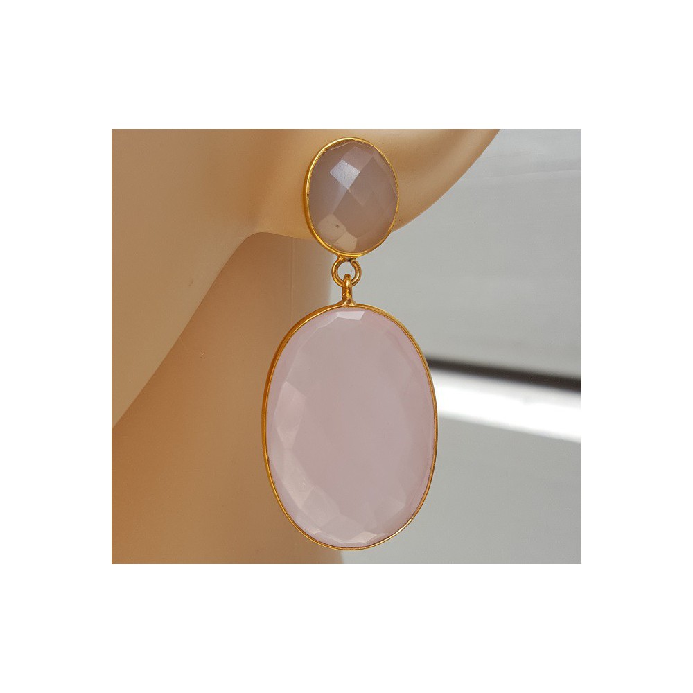 Gold plated earrings with grey Chalcedony and pink Chalcedony