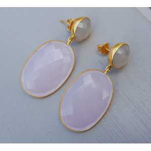 Gold plated earrings with grey Chalcedony and pink Chalcedony
