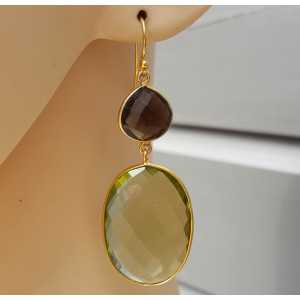 Gold plated earrings with Smokey Topaz and green Amethyst