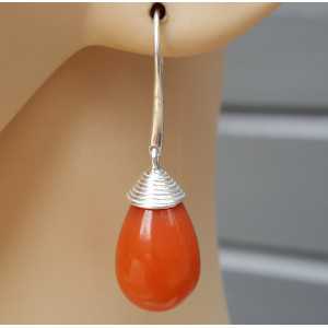 Silver earrings with red Onyx drop