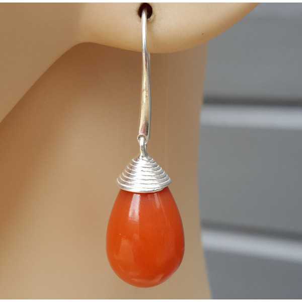 Silver earrings with red Onyx drop
