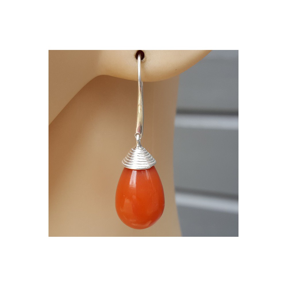 Silver earrings with red Onyx drop